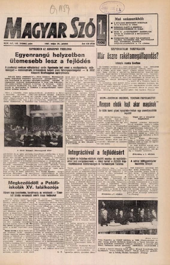 Magyar Szó, 44. évf. 1987. május 29. 145. sz. 1–16. oldal