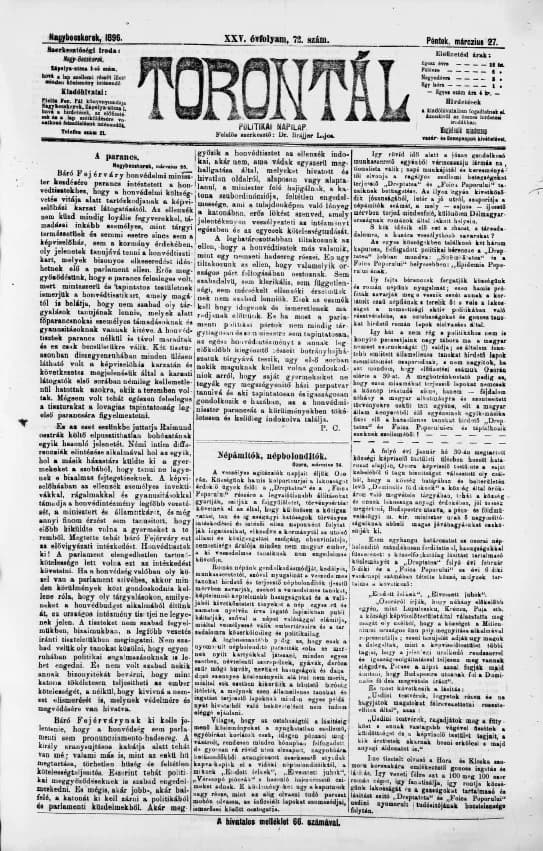 Torontál, 25. évf. 1896. március 27. 72. sz.