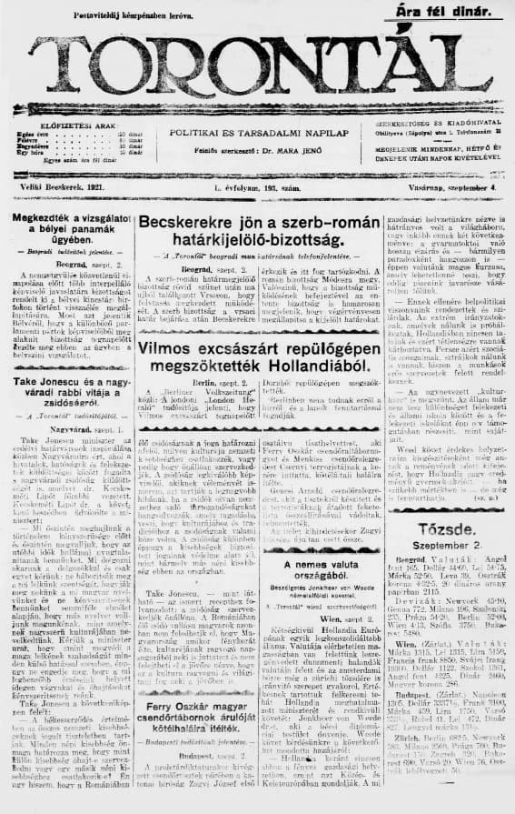 Torontál, 50. évf. 1921. szeptember 4. 193. sz.