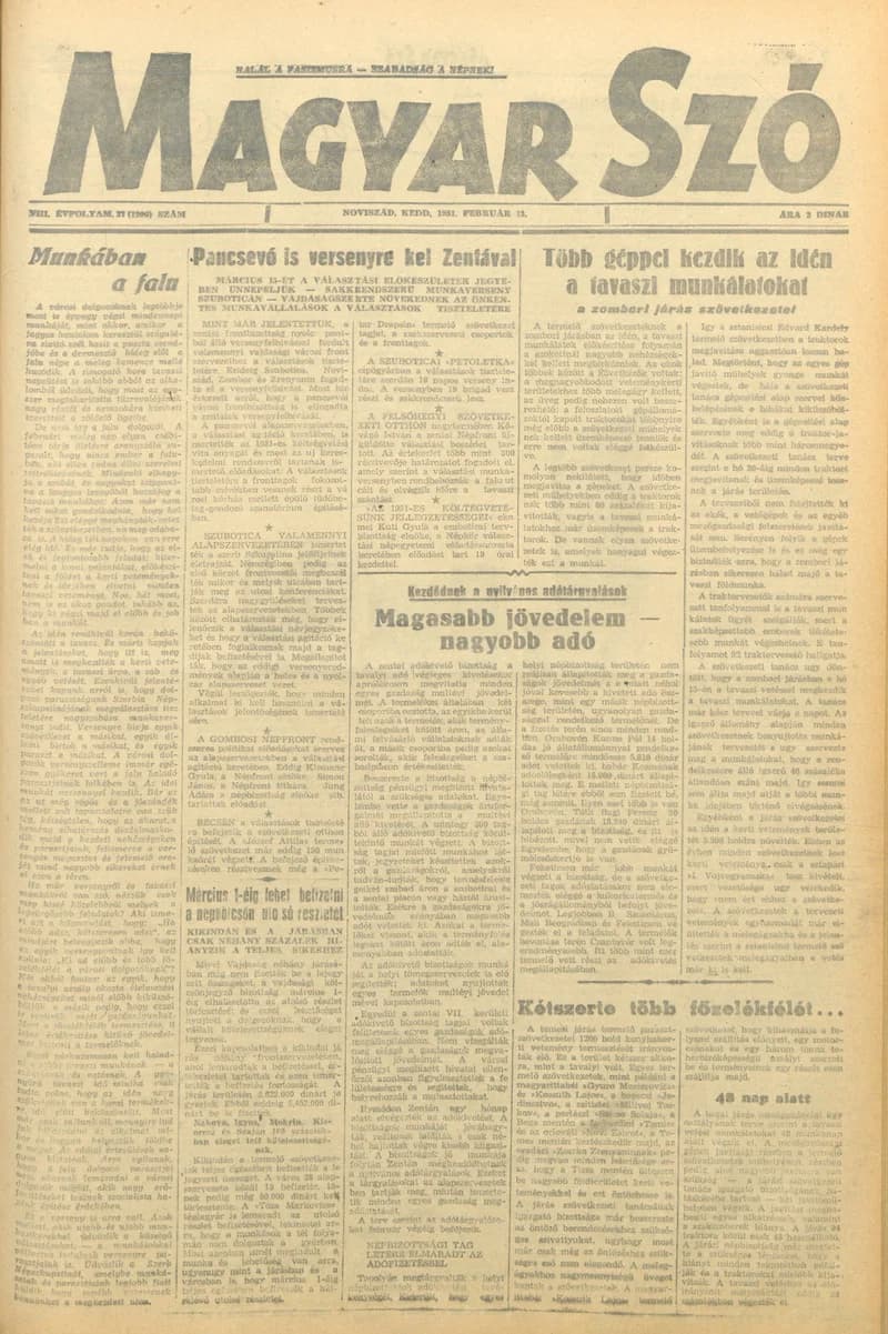 Magyar Szó, 8. évf. 1951. február 13. 37. sz. 1–4. oldal