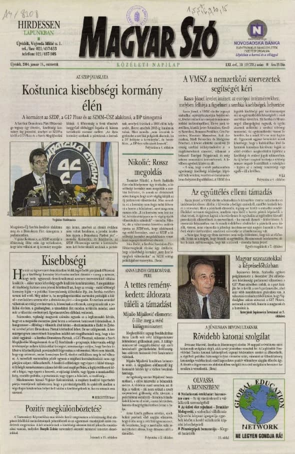 Magyar Szó, 61. évf. 2004. január 15. 10. sz. 1–20. oldal