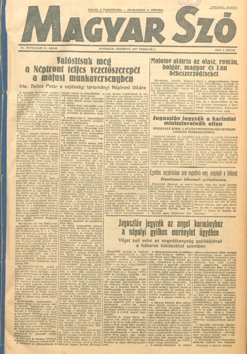 Magyar Szó, 4. évf. 1947. február 1. 1–6. oldal