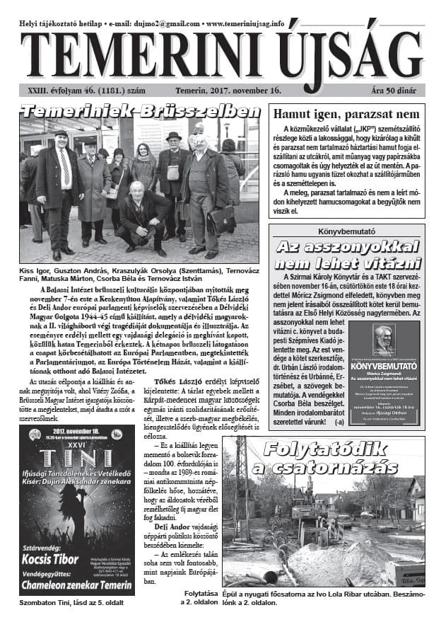 Temerini Újság, 23. évf. 2017. november 16. 46. sz.