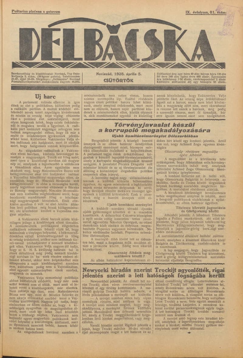 Délbácska, 9. évf. 1928. április 5. 81. sz.
