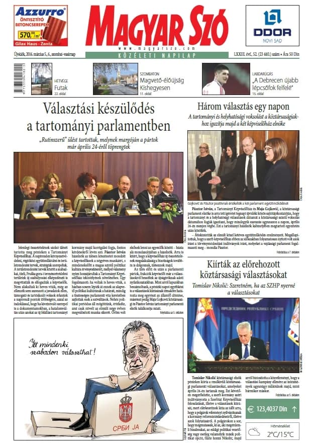 Magyar Szó, 73. évf. 2016. március 5. – 6. 52. sz. 1–52. oldal