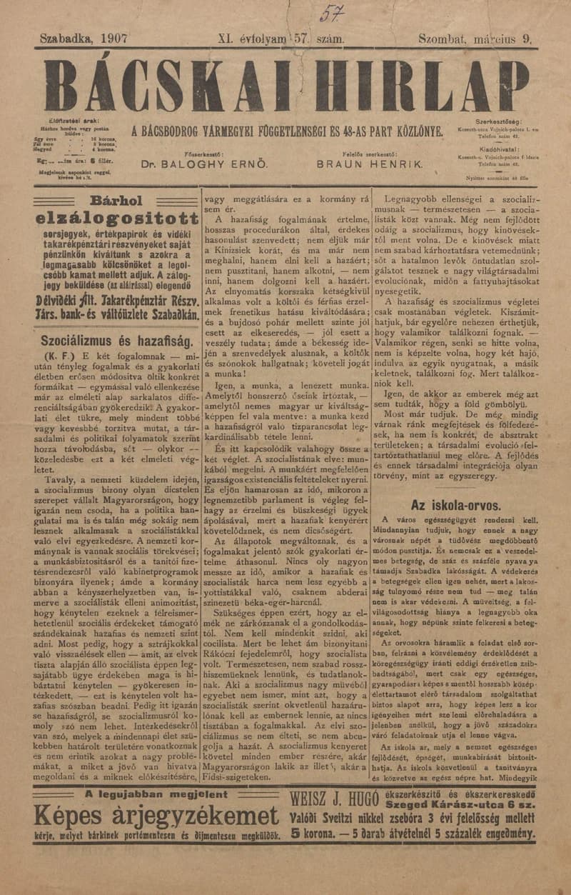 Bácskai Hirlap, 11. évf. 1907. március 9. 57. sz.