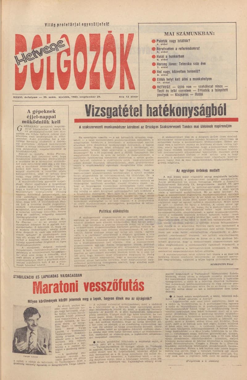 Dolgozók, 37. évf. 1983. szeptember 29. 39. sz.