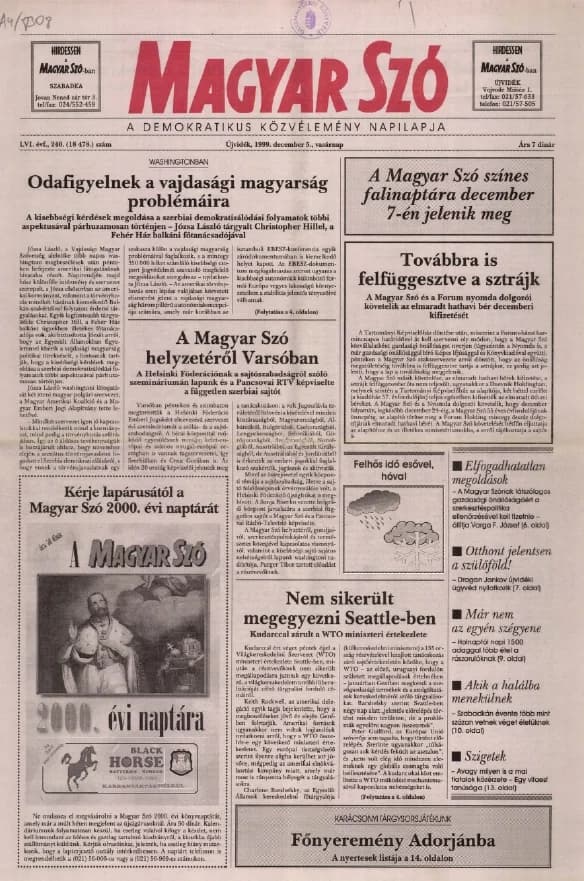 Magyar Szó, 56. évf. 1999. december 5. 240. sz. 1–24. oldal