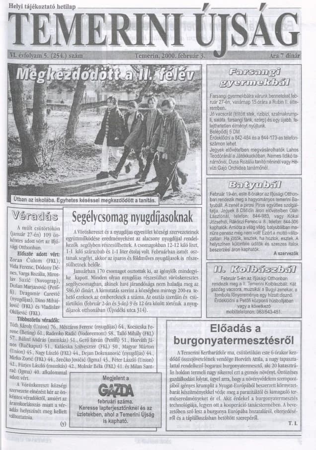 Temerini Újság, 6. évf. 2000. február 3. 5. sz.