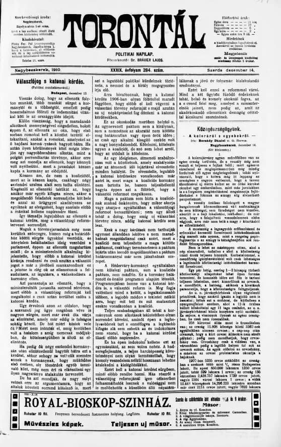 Torontál, 39. évf. 1910. december 14. 284. sz.