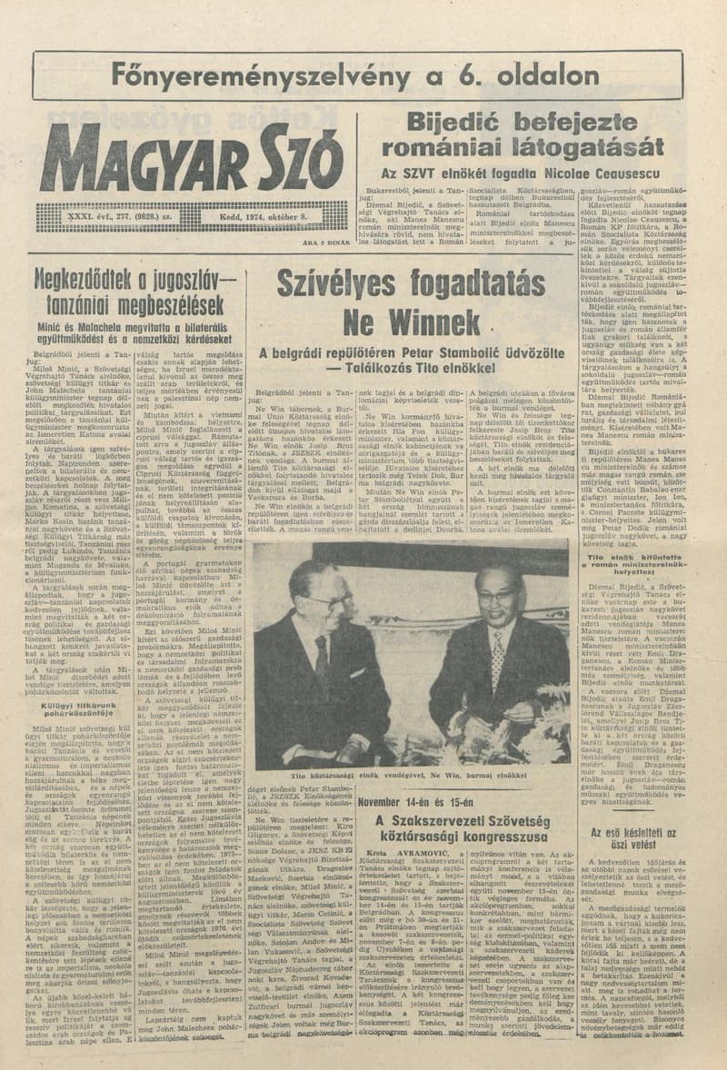 Magyar Szó, 31. évf. 1974. október 8. 277. sz. 1–20. oldal