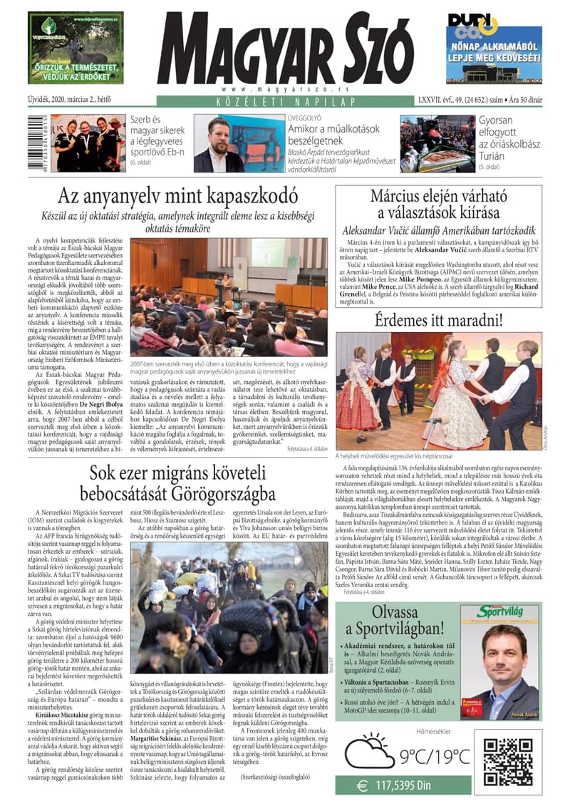 Magyar Szó, 77. évf. 2020. március 2. 49. sz. 1–12. oldal