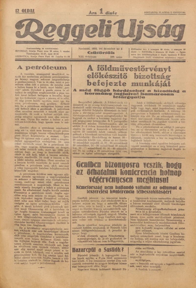Reggeli Újság, 13. évf. 1932. december 8. 290. sz.