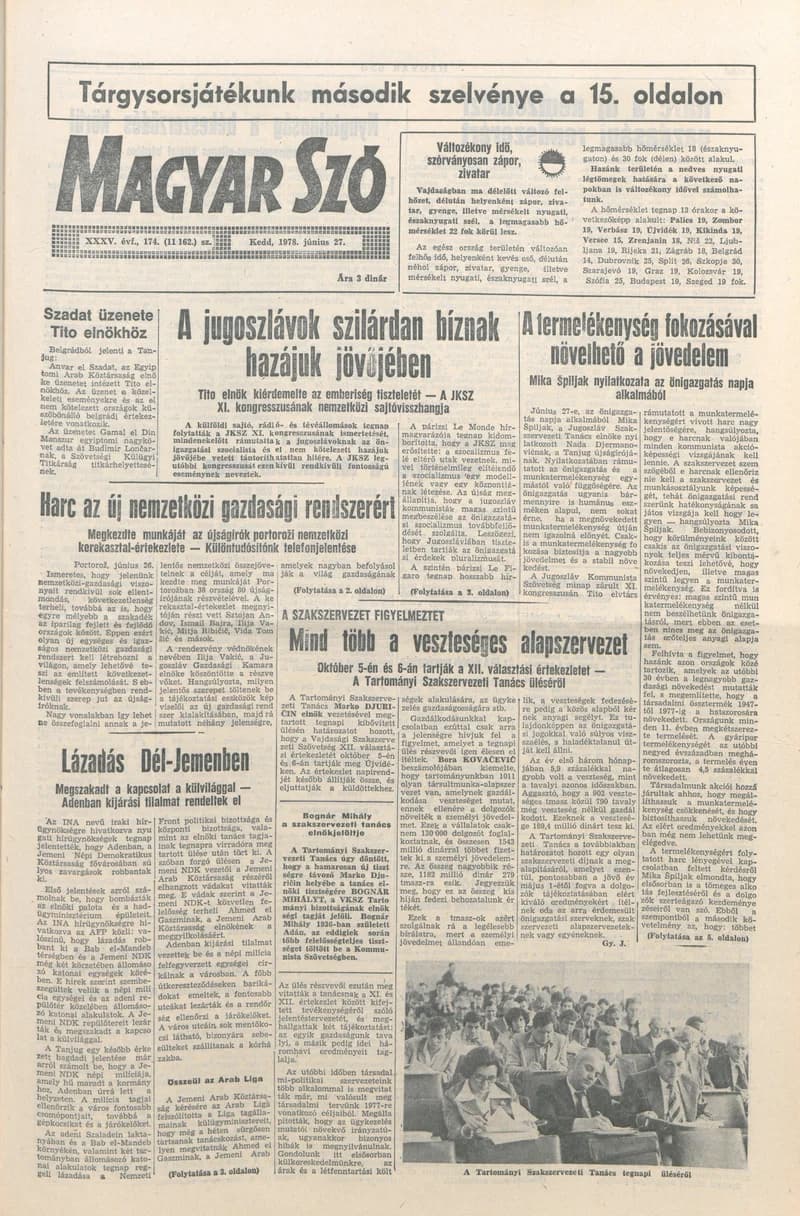 Magyar Szó, 35. évf. 1978. június 27. 174. sz. 1–16. oldal