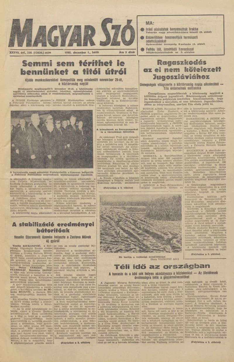 Magyar Szó, 37. évf. 1980. december 1. 330. sz. 1–16. oldal