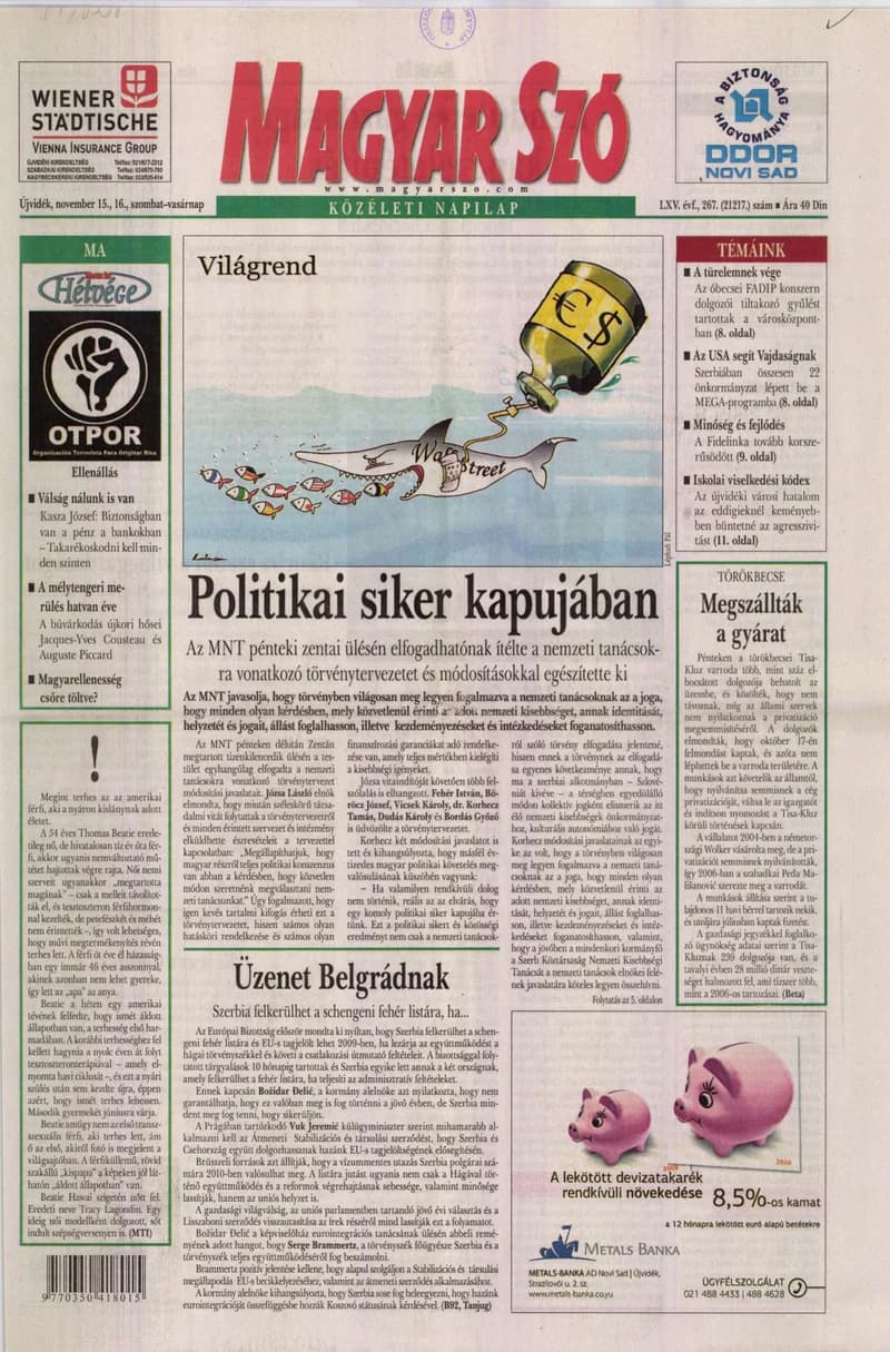 Magyar Szó, 65. évf. 2008. november 15. – 16. 267. sz. 1–48. oldal