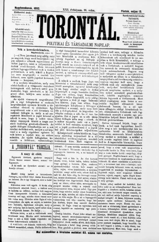 Torontál, 21. évf. 1892. május 13. 91. sz.