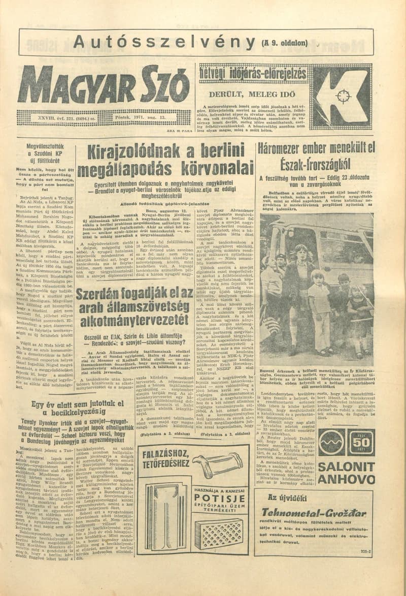 Magyar Szó, 28. évf. 1971. augusztus 13. 221. sz. 1–12. oldal
