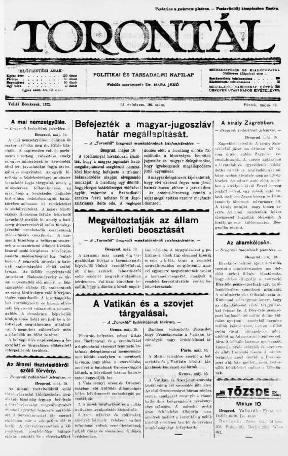 Torontál, 51. évf. 1922. május 12. 106. sz.