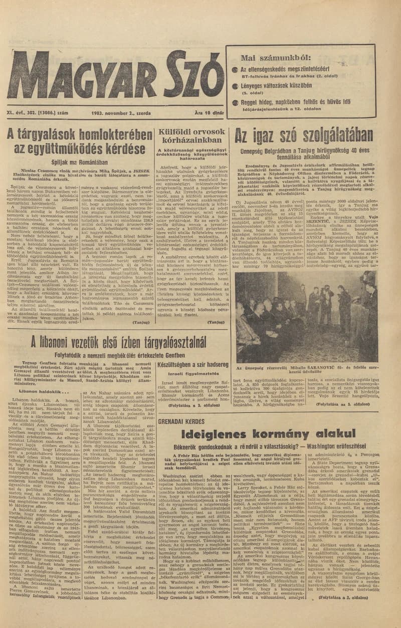 Magyar Szó, 40. évf. 1983. november 2. 302. sz.