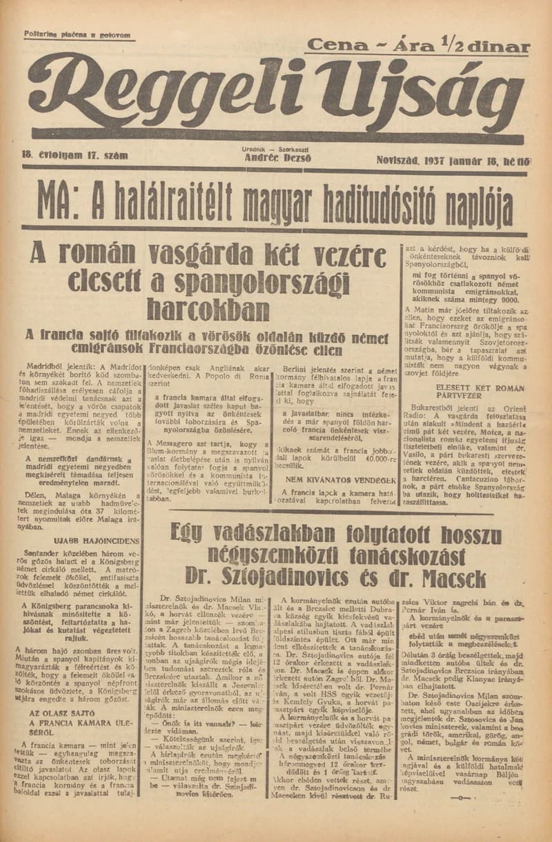 Reggeli Újság, 18. évf. 1937. január 18. 17. sz.