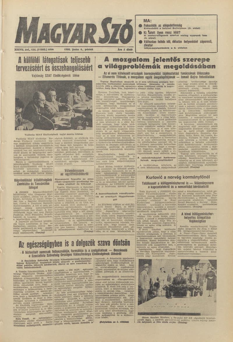 Magyar Szó, 37. évf. 1980. június 6. 154. sz. 1–12. oldal