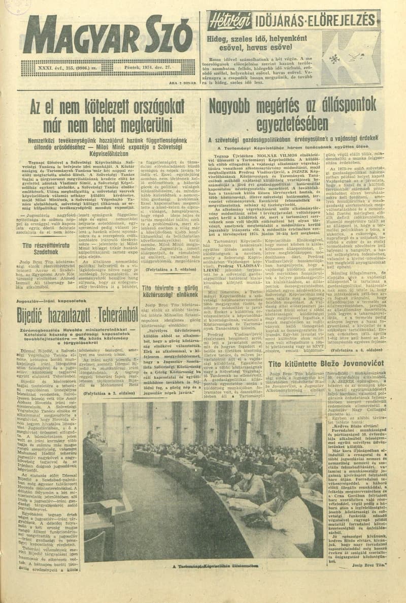 Magyar Szó, 31. évf. 1974. december 27. 355. sz. 1–20. oldal