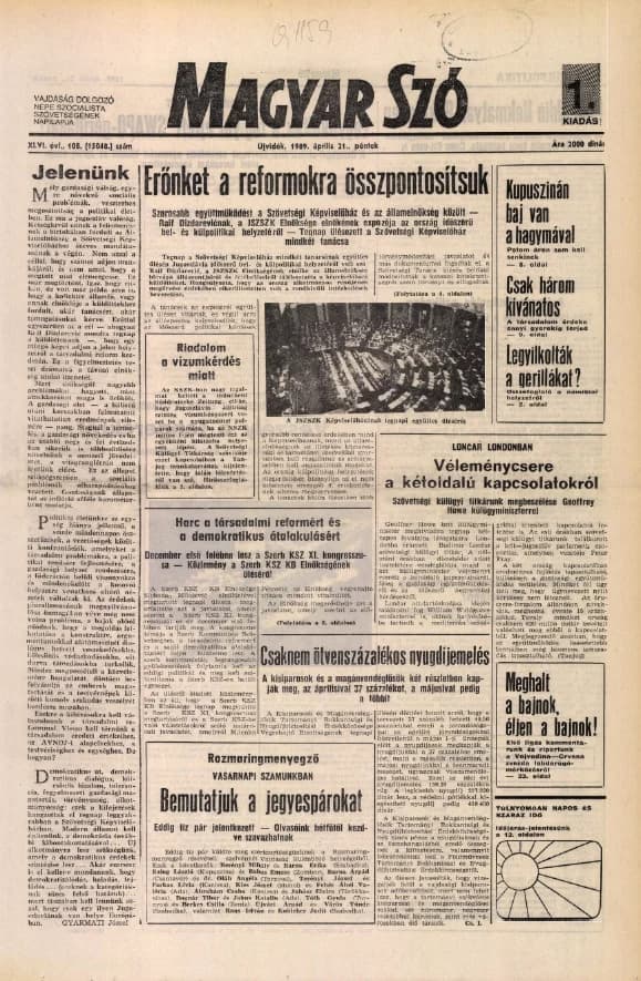 Magyar Szó, 46. évf. 1989. április 21. 108. sz. 1–24. oldal