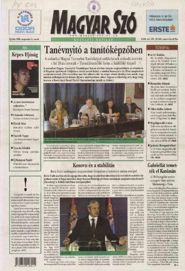 Magyar Szó, 63. évf. 2006. szeptember 6. 207. sz. 1–20. oldal
