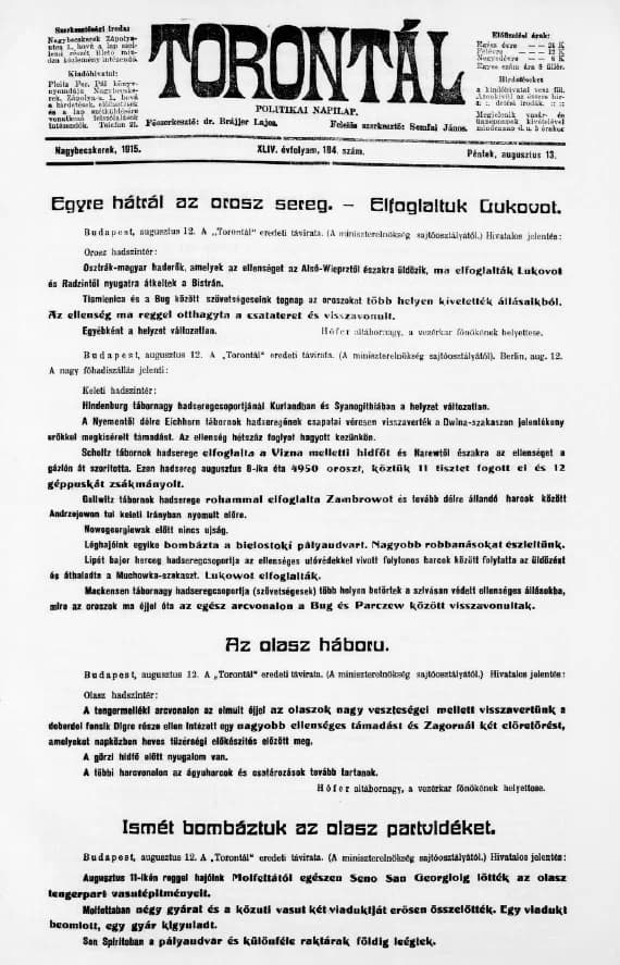 Torontál, 44. évf. 1915. augusztus 13. 184. sz.