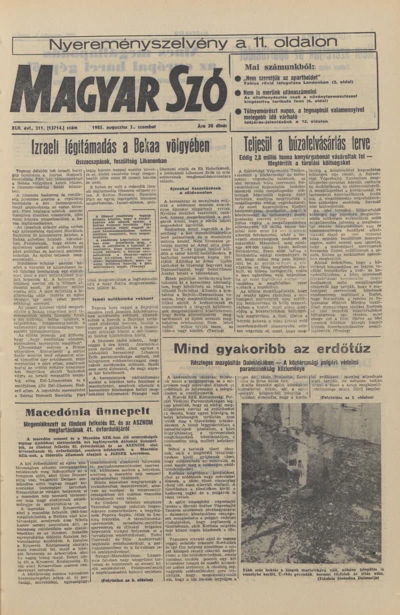Magyar Szó, 42. évf. 1985. augusztus 3. 211. sz. 1–24. oldal