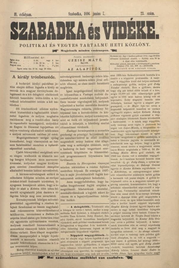 Szabadka és vidéke II, 4. évf. 1896. június 7. 23. sz.
