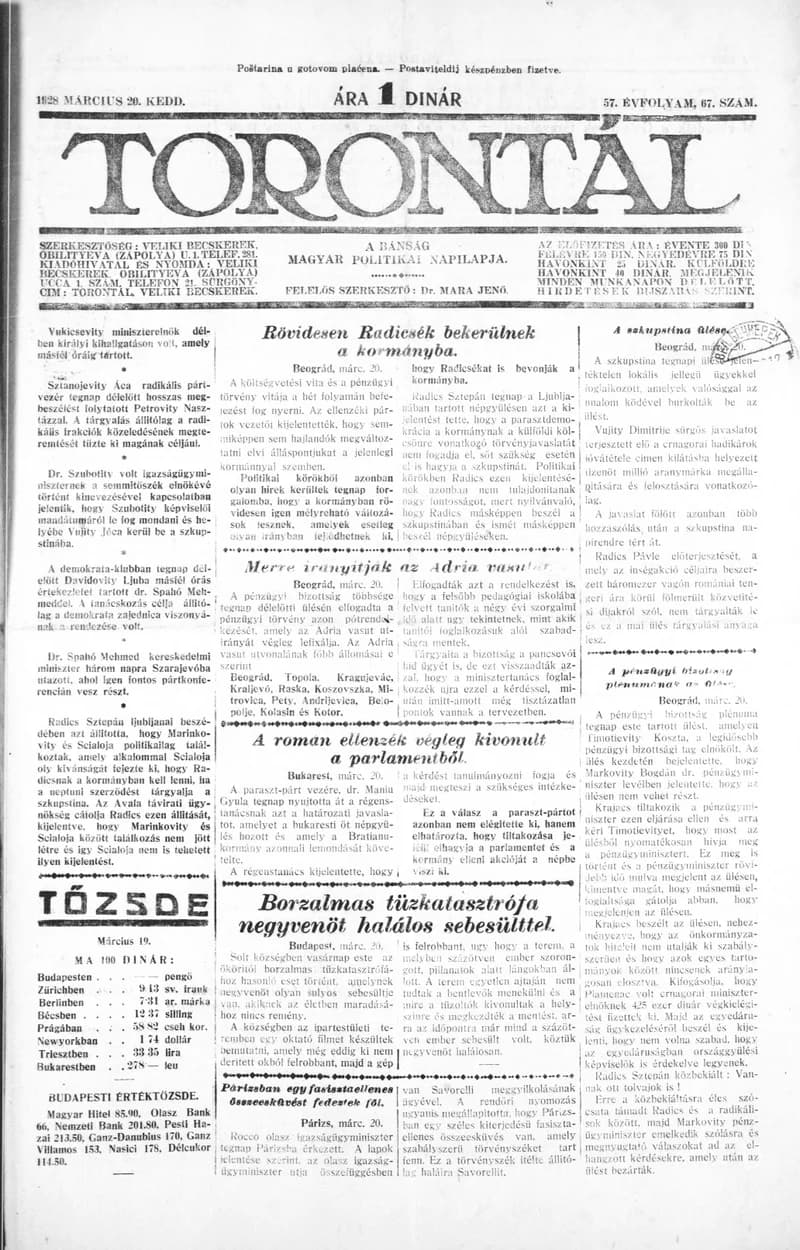 Torontál, 57. évf. 1928. március 20. 67. sz.