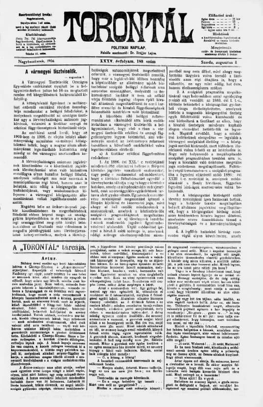 Torontál, 35. évf. 1906. augusztus 8. 180. sz.