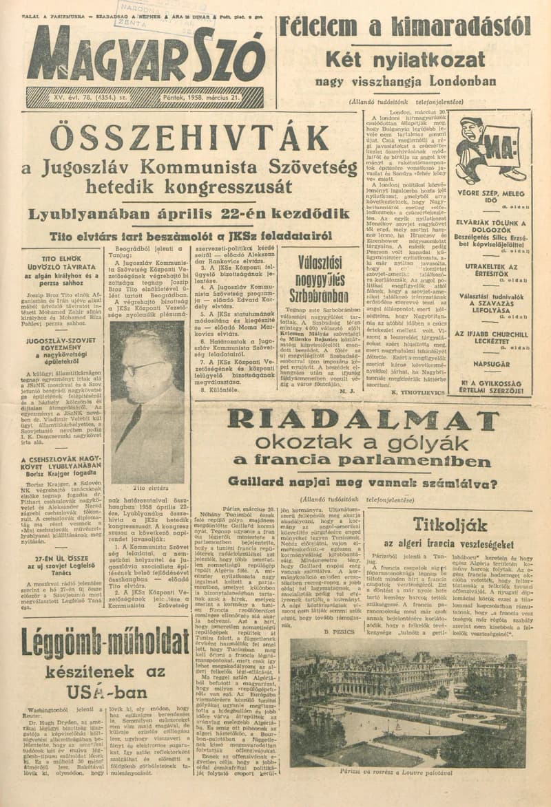 Magyar Szó, 15. évf. 1958. március 21. 78. sz. 1–12. oldal