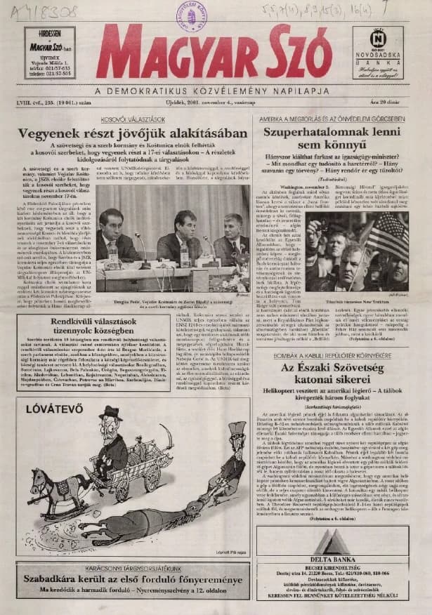 Magyar Szó, 58. évf. 2001. november 4. 255. sz. 1–28. oldal