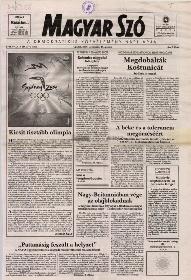 Magyar Szó, 57. évf. 2000. szeptember 15. 218. sz. 1–16. oldal
