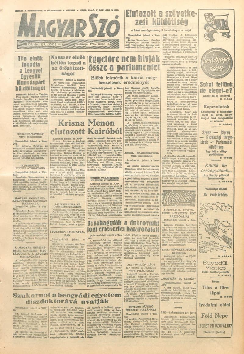 Magyar Szó, 13. évf. 1956. szeptember 2. 239. sz. 1–20. oldal