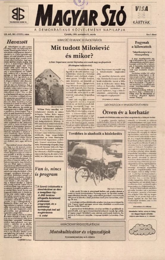 Magyar Szó, 52. évf. 1995. november 8. 261. sz. 1–16. oldal