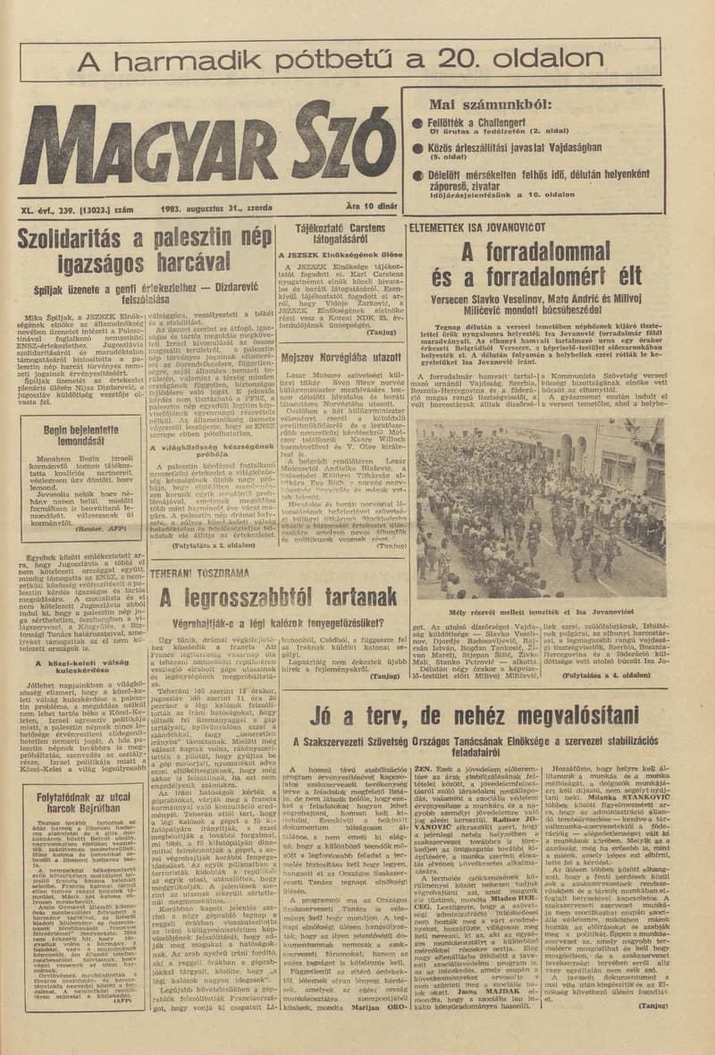 Magyar Szó, 40. évf. 1983. augusztus 31. 239. sz. 1–20. oldal