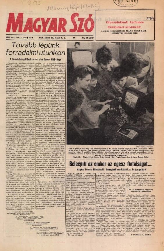 Magyar Szó, 43. évf. 1986. április 30. – május 2. 118. sz. 1–36. oldal