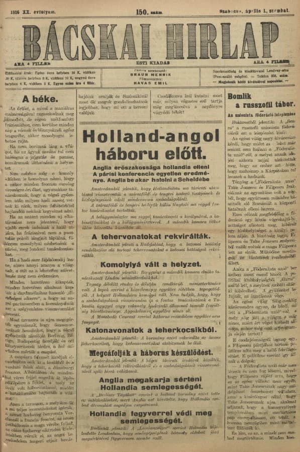 Bácskai Hirlap, 20. évf. 1916. április 1. 150. sz.