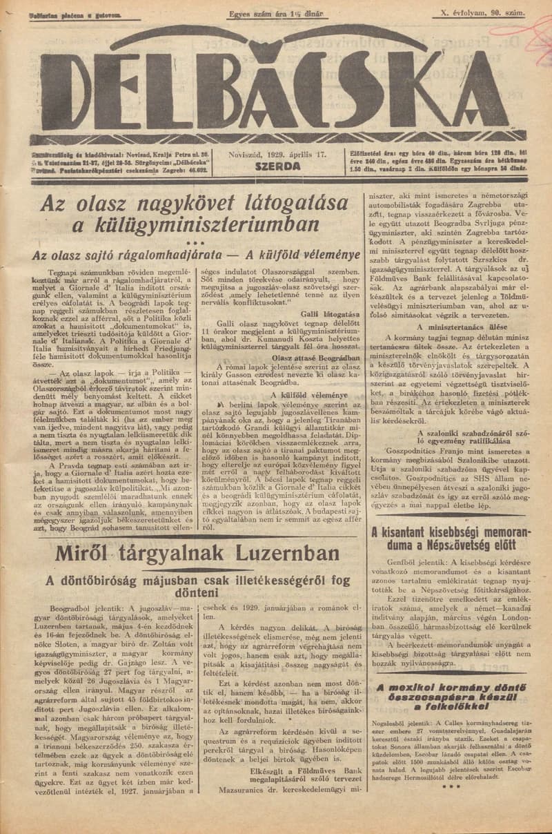 Délbácska, 10. évf. 1929. április 17. 90. sz.