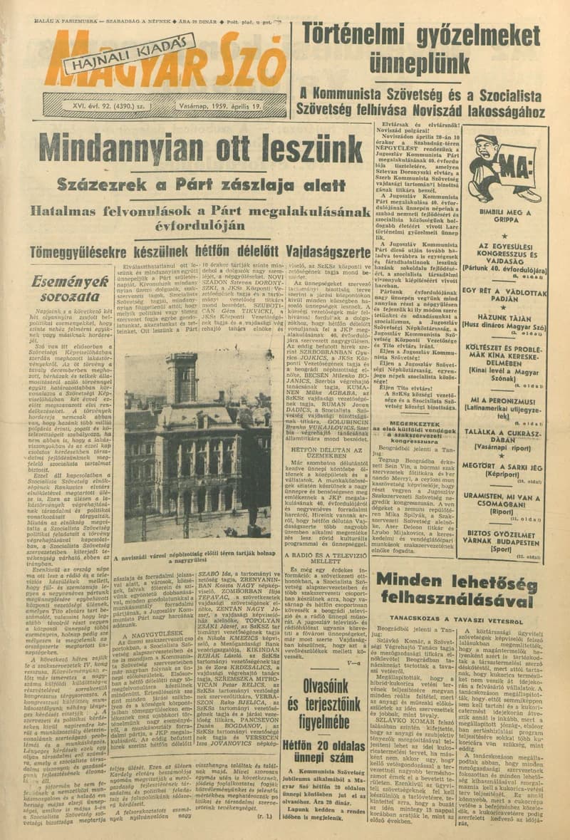 Magyar Szó, 16. évf. 1959. április 19. 92. sz. 1–22. oldal