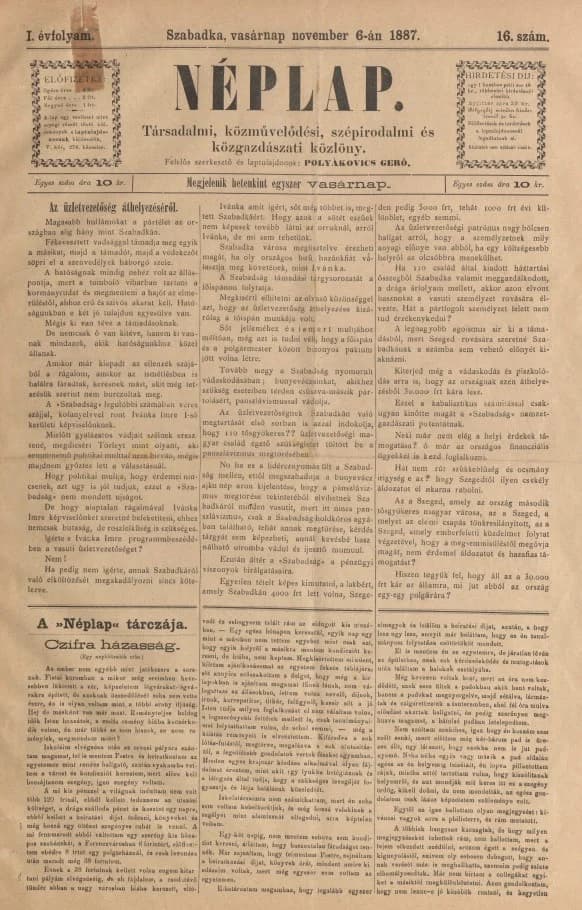 Néplap, 1. évf. 1887. november 6. 16. sz.