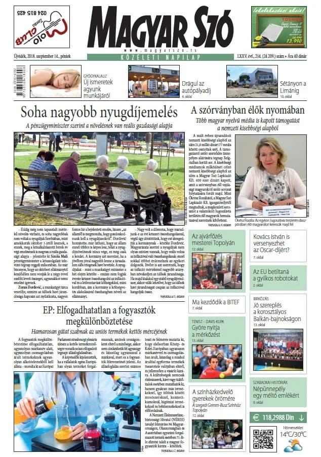 Magyar Szó, 75. évf. 2018. szeptember 14. 214. sz. 1–16. oldal