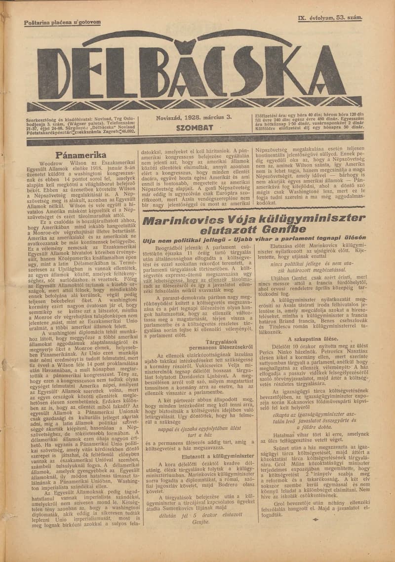 Délbácska, 9. évf. 1928. március 3. 53. sz.