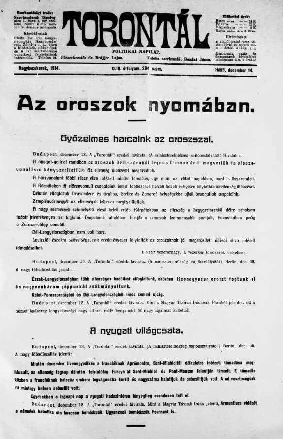 Torontál, 43. évf. 1914. december 14. 284. sz.