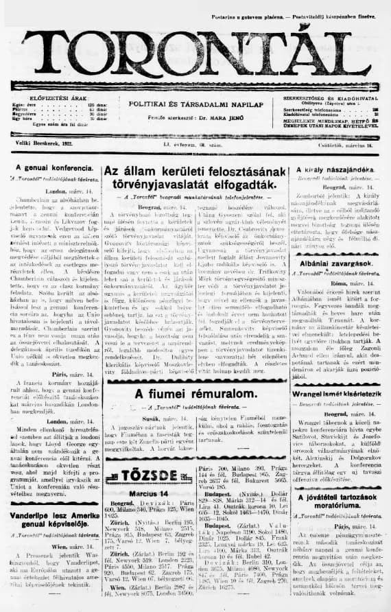Torontál, 51. évf. 1922. március 16. 60. sz.
