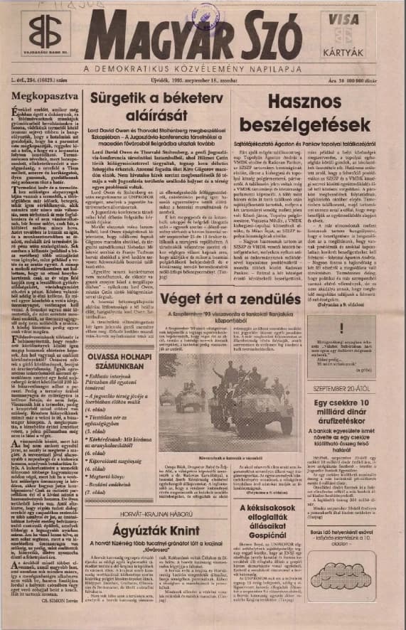 Magyar Szó, 50. évf. 1993. szeptember 18. 254. sz. 1–16. oldal